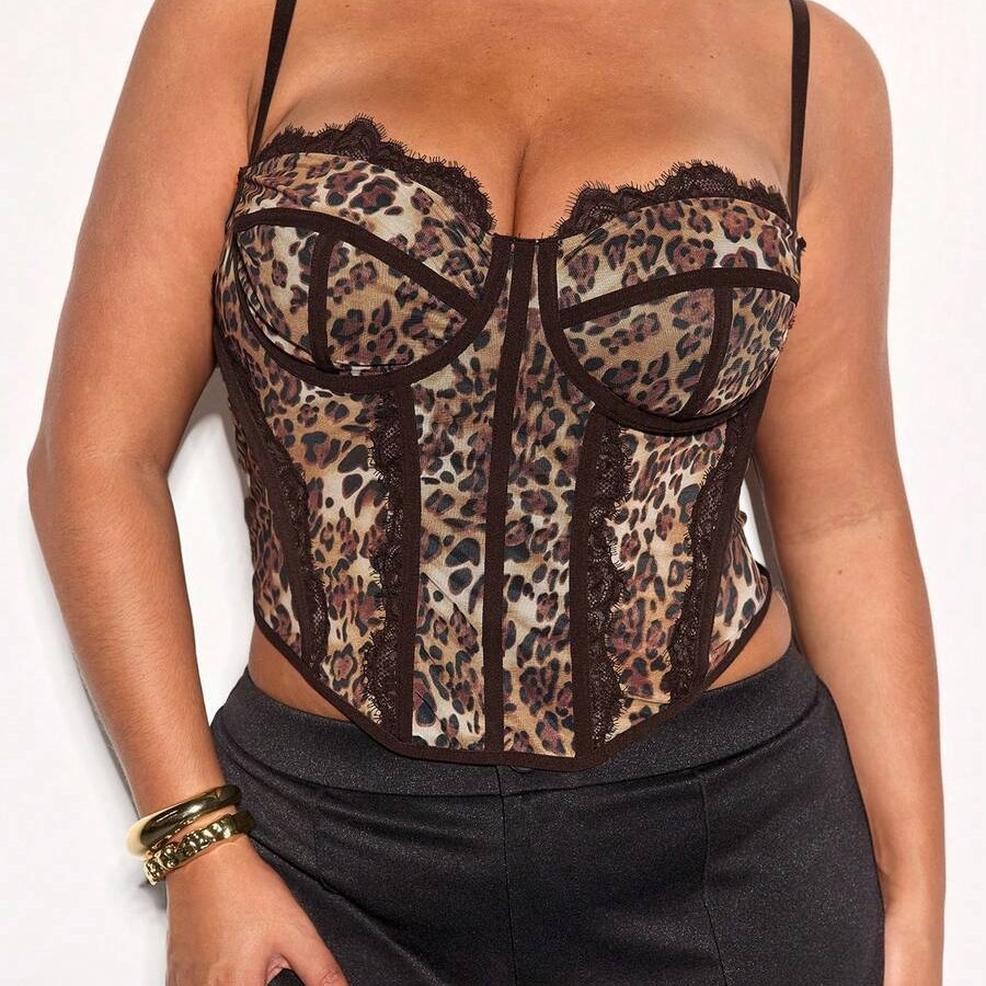 Cross-Border New Plus Corset Top Sexy Leopard Dot Pattern Outer Wear Large Size Cinch Fishbone Bra_voghion.com