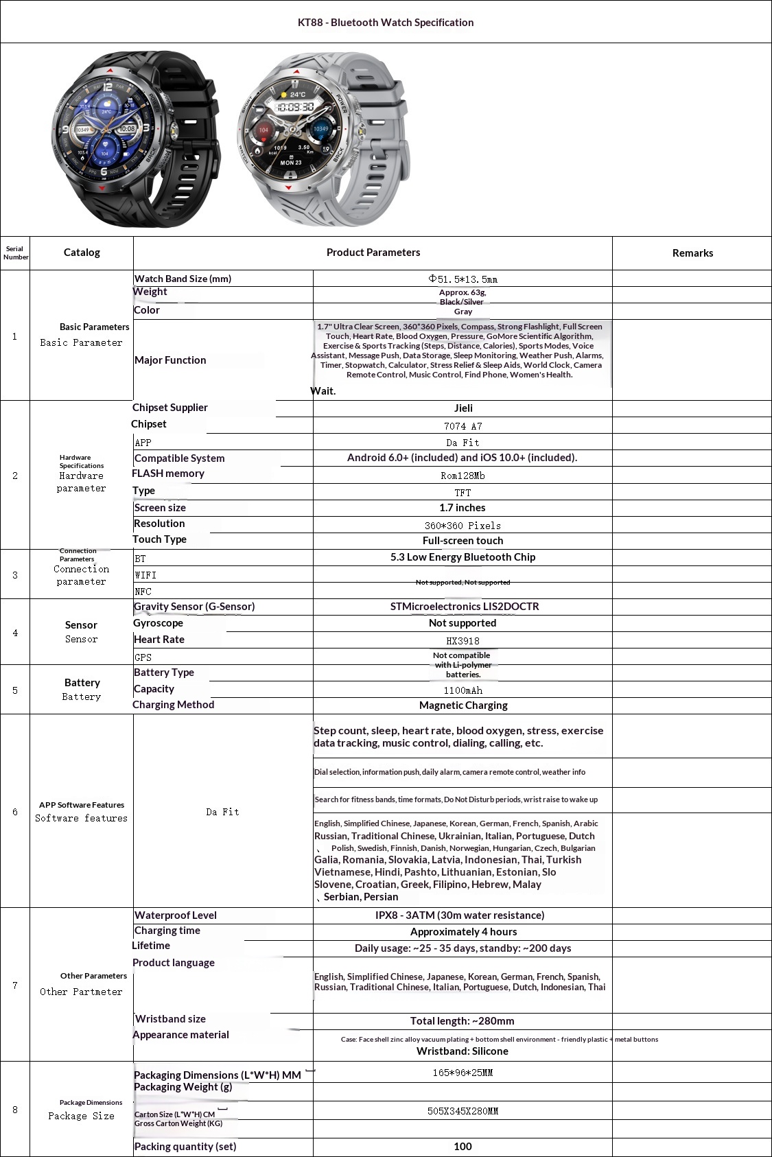 2025 New KT88 Smart Bluetooth Call Flashlight Heart Rate Blood Oxygen Pedometer Multi-Function Outdoor Watch_voghion.com