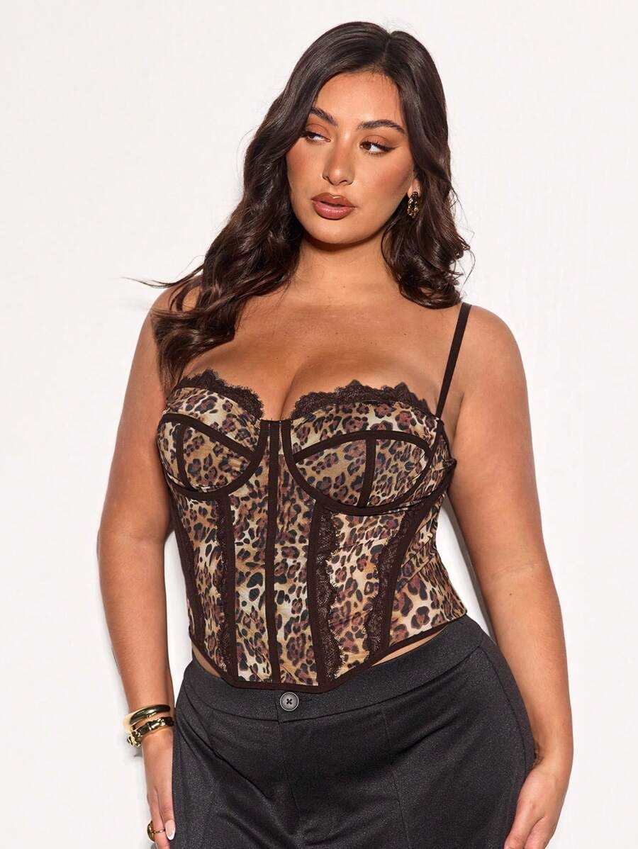 Cross-Border New Plus Corset Top Sexy Leopard Dot Pattern Outer Wear Large Size Cinch Fishbone Bra_voghion.com