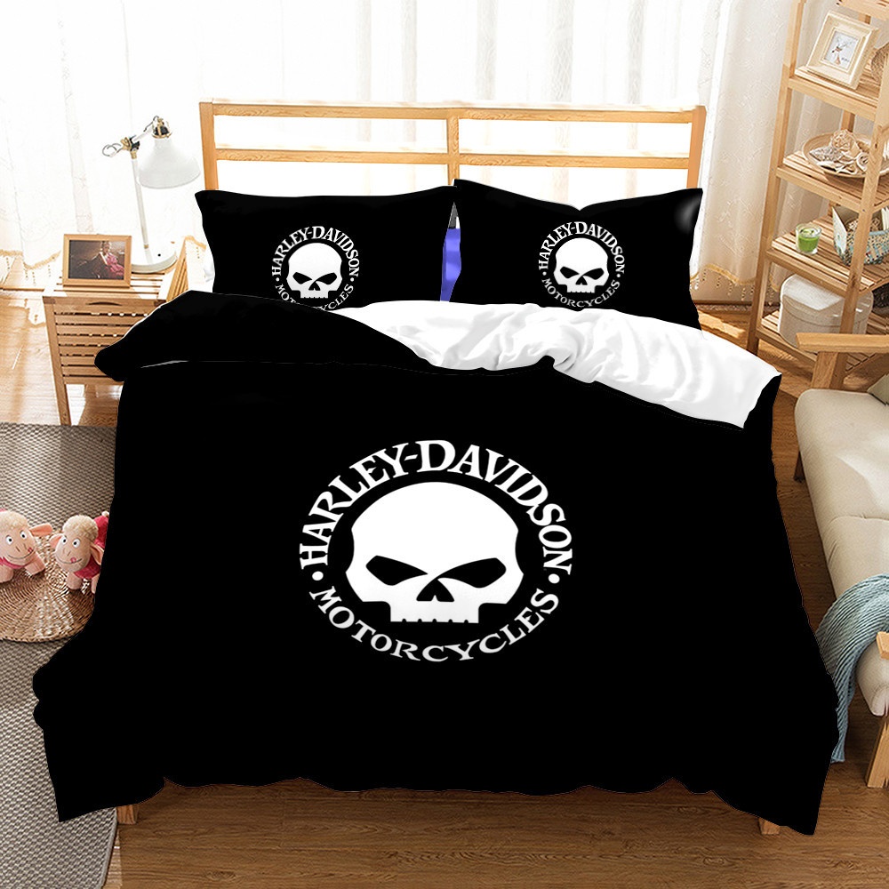 cross-border Kit American Harley Motorcycle Digital Print Three-piece Bedding Set_voghion.com