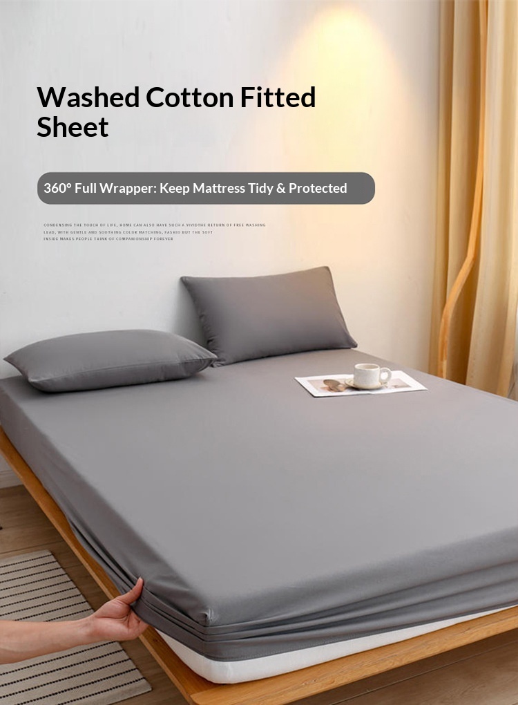 Cross-border Brushed Fabric Fitted Sheet, Single-piece Bed Cover, Non-slip Mattress Protector, Solid Color_voghion.com