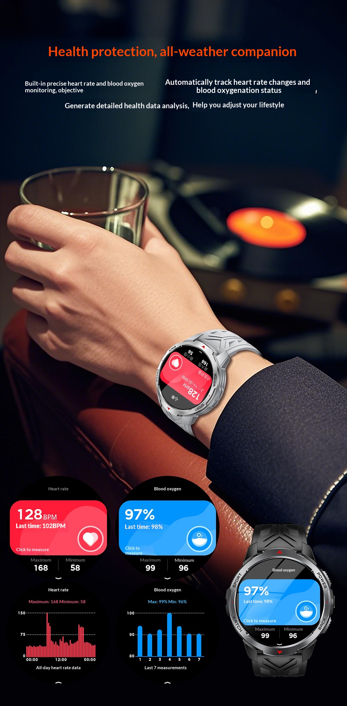 2025 New KT88 Smart Bluetooth Call Flashlight Heart Rate Blood Oxygen Pedometer Multi-Function Outdoor Watch_voghion.com