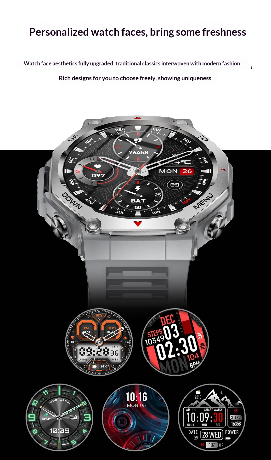 KT85 Smart New 2025 Bluetooth Call Flashlight Heart Rate Blood Oxygen Meter Step Multi-Function Outdoor Watch_voghion.com