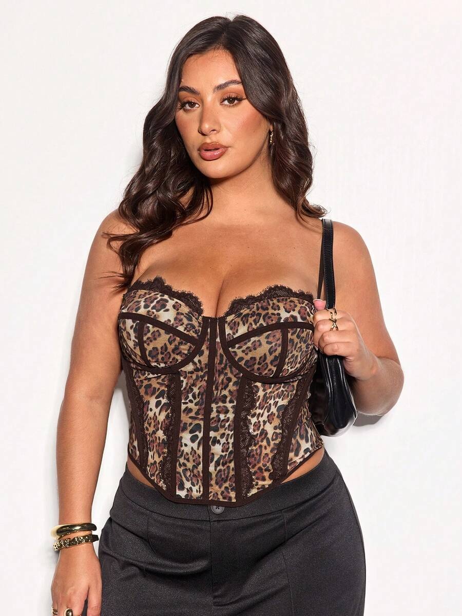 Cross-Border New Plus Corset Top Sexy Leopard Dot Pattern Outer Wear Large Size Cinch Fishbone Bra_voghion.com