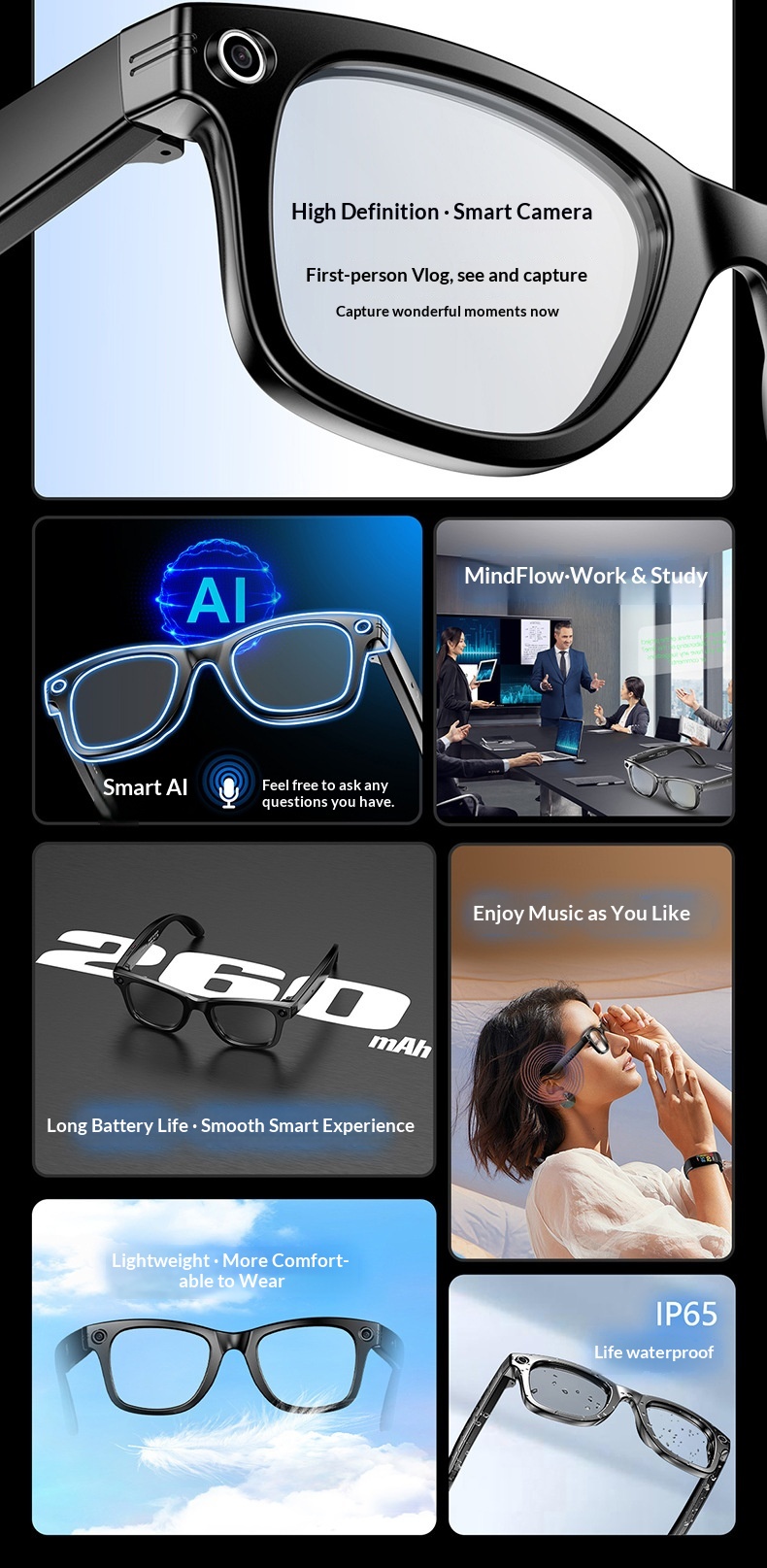 New Cross-border Camera Glasses With AI Intelligent Large Model Object Recognition, Voice Assistant, Bluetooth, Phone_voghion.com
