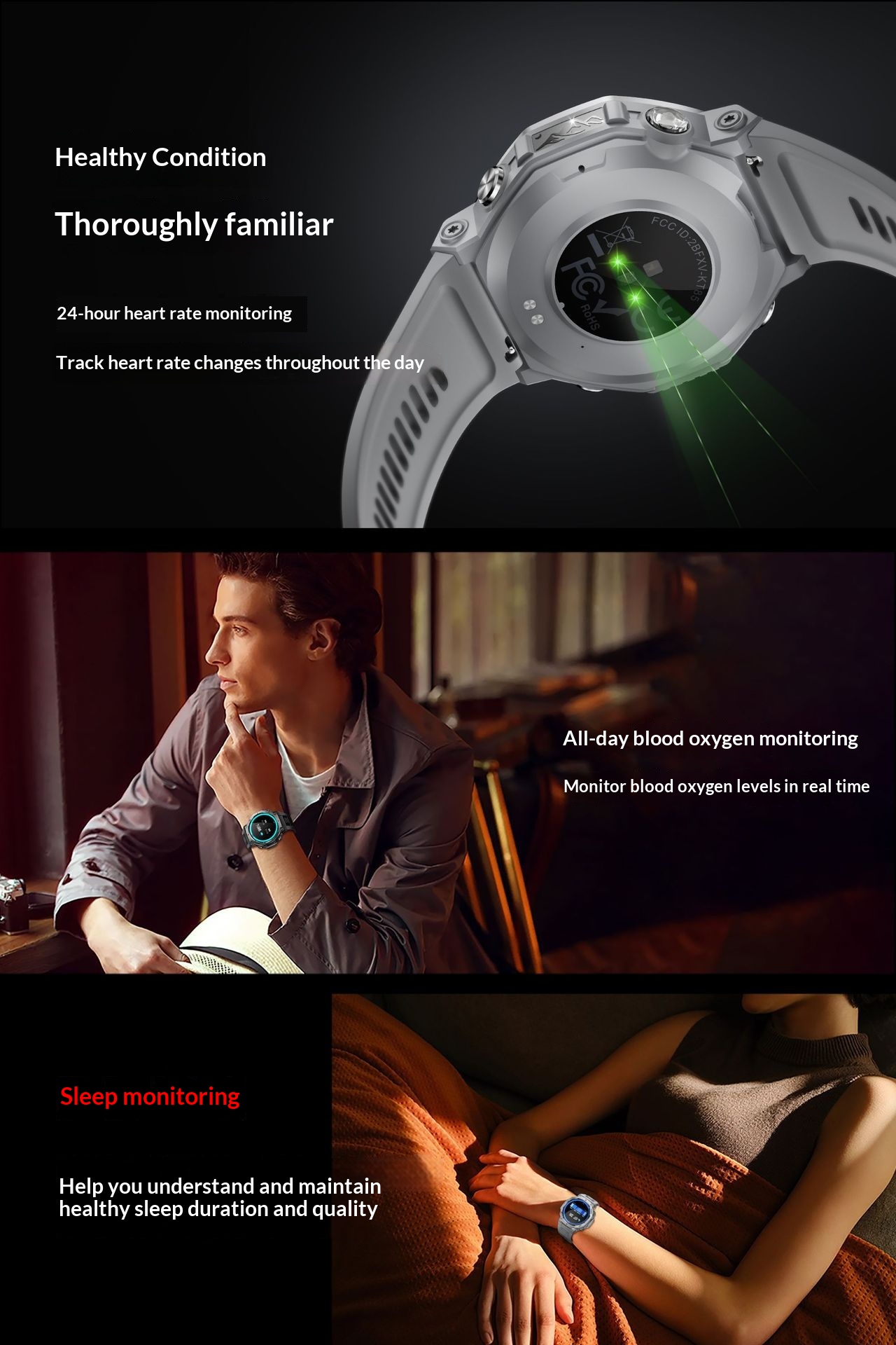 KT85 Smart New 2025 Bluetooth Call Flashlight Heart Rate Blood Oxygen Meter Step Multi-Function Outdoor Watch_voghion.com