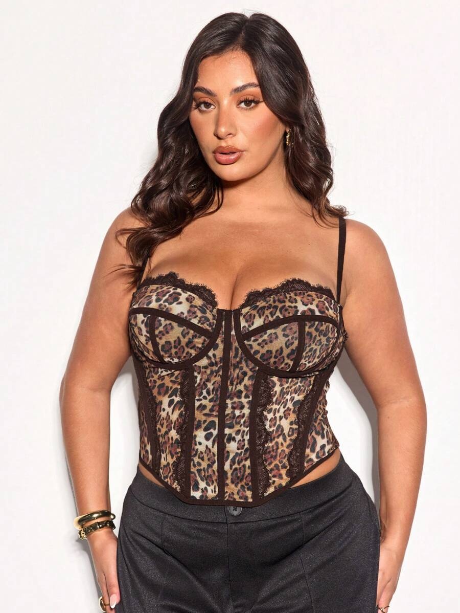 Cross-Border New Plus Corset Top Sexy Leopard Dot Pattern Outer Wear Large Size Cinch Fishbone Bra_voghion.com