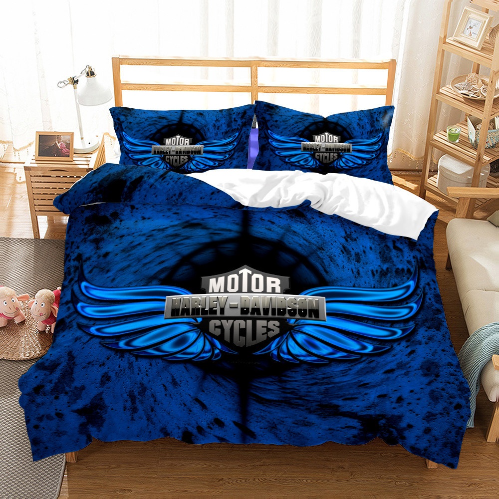cross-border Kit American Harley Motorcycle Digital Print Three-piece Bedding Set_voghion.com