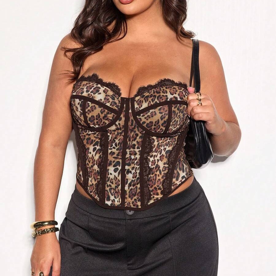 Cross-Border New Plus Corset Top Sexy Leopard Dot Pattern Outer Wear Large Size Cinch Fishbone Bra_voghion.com