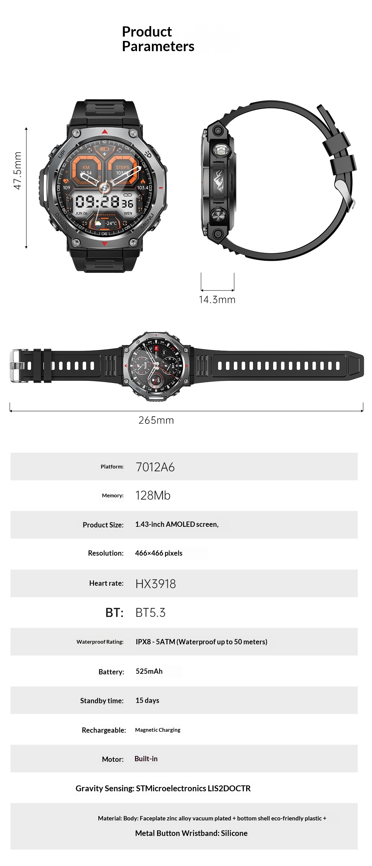 KT85 Smart New 2025 Bluetooth Call Flashlight Heart Rate Blood Oxygen Meter Step Multi-Function Outdoor Watch_voghion.com