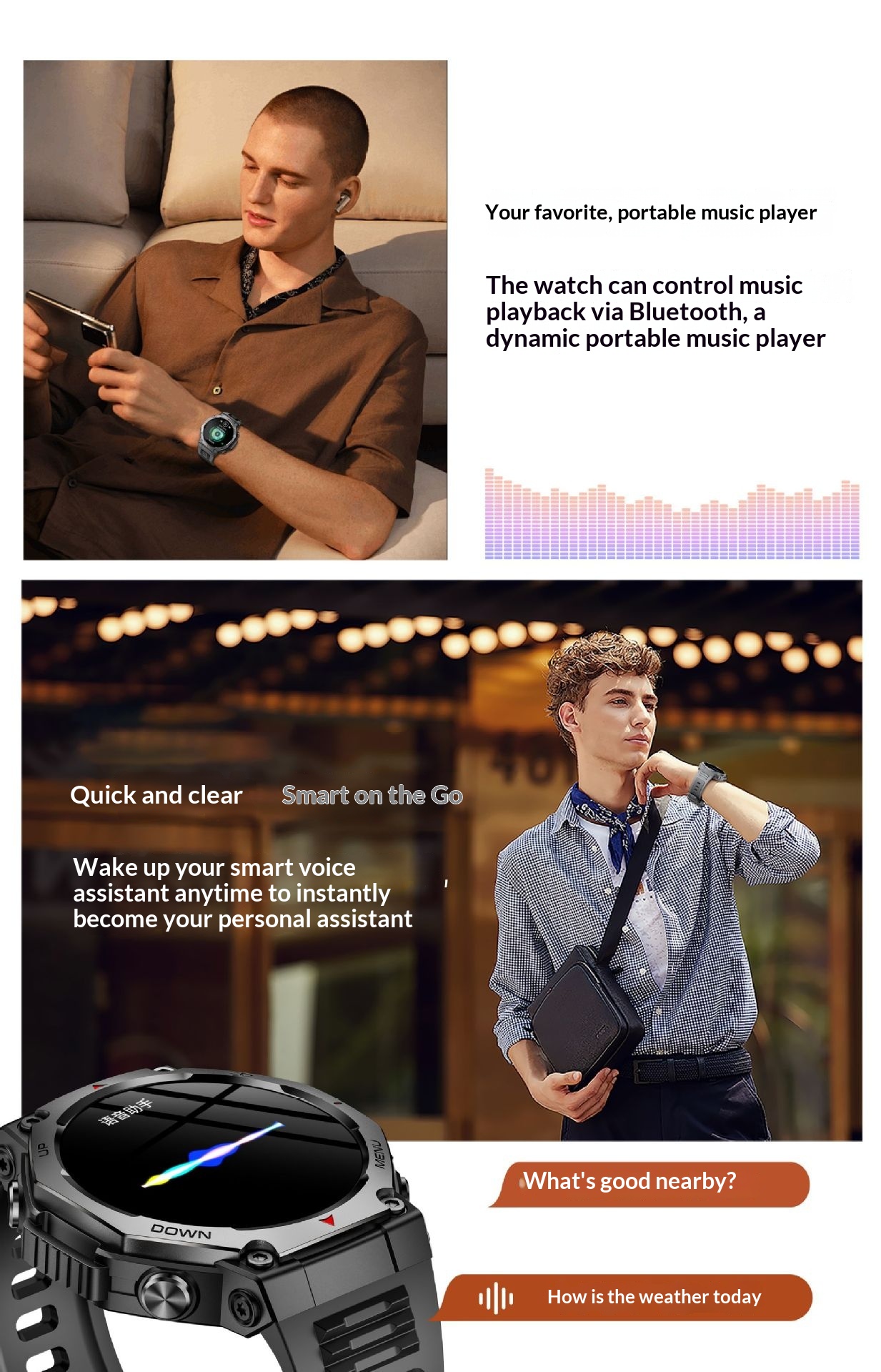 KT85 Smart New 2025 Bluetooth Call Flashlight Heart Rate Blood Oxygen Meter Step Multi-Function Outdoor Watch_voghion.com