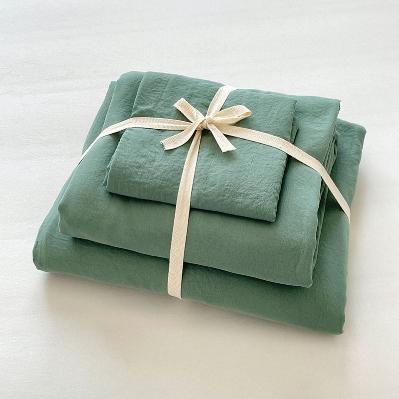INS Bettwäsche-Set, 4-teilig, schlicht, einfarbig, gewaschene Baumwolle, Bettbezug, Bettlaken, 3-teilig, ideal für Studentenwohnheime, Geschenkidee_voghion.com