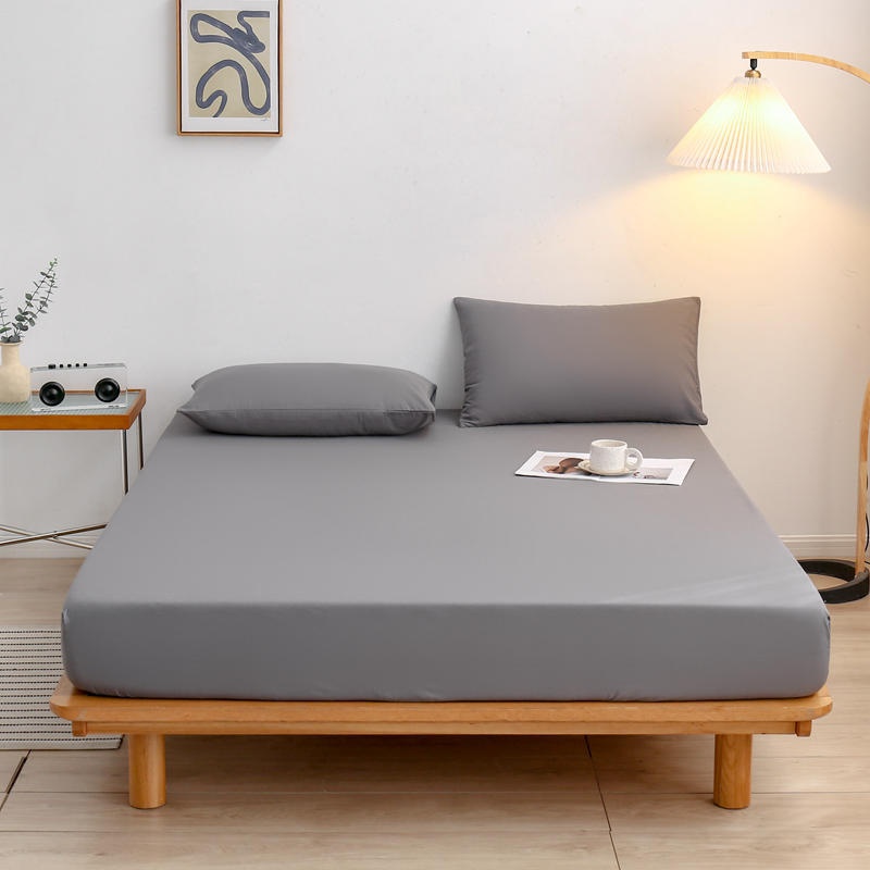 Cross-border Brushed Fabric Fitted Sheet, Single-piece Bed Cover, Non-slip Mattress Protector, Solid Color_voghion.com