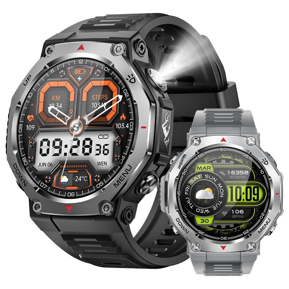 KT85 Smart New 2025 Bluetooth Call Flashlight Heart Rate Blood Oxygen Meter Step Multi-Function Outdoor Watch_voghion.com