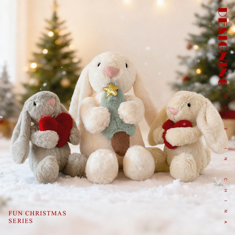Cute Heart-hugging Lop-eared Rabbit Plush Christmas Tree-hugging Bunny, Holiday Gift, Throw Toy, Children's Playmate_voghion.com