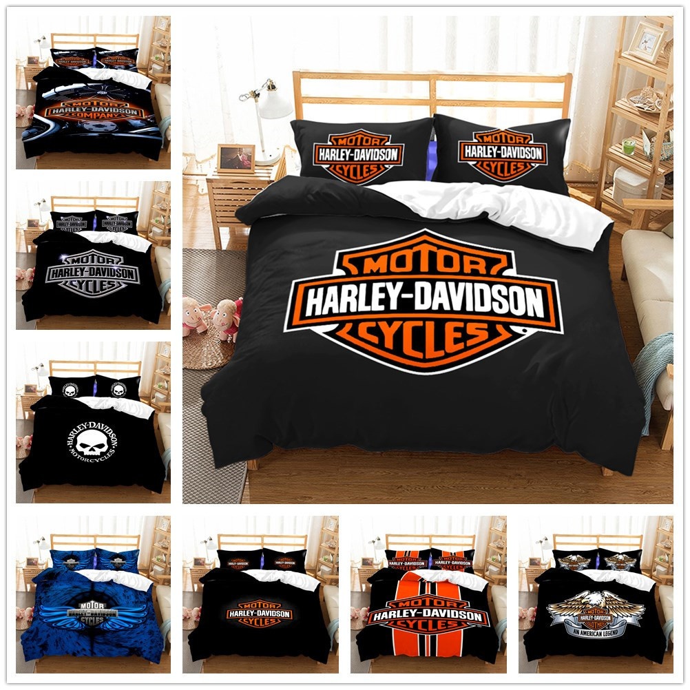 cross-border Kit American Harley Motorcycle Digital Print Three-piece Bedding Set_voghion.com
