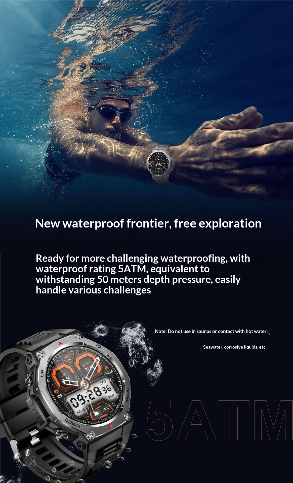KT85 Smart New 2025 Bluetooth Call Flashlight Heart Rate Blood Oxygen Meter Step Multi-Function Outdoor Watch_voghion.com