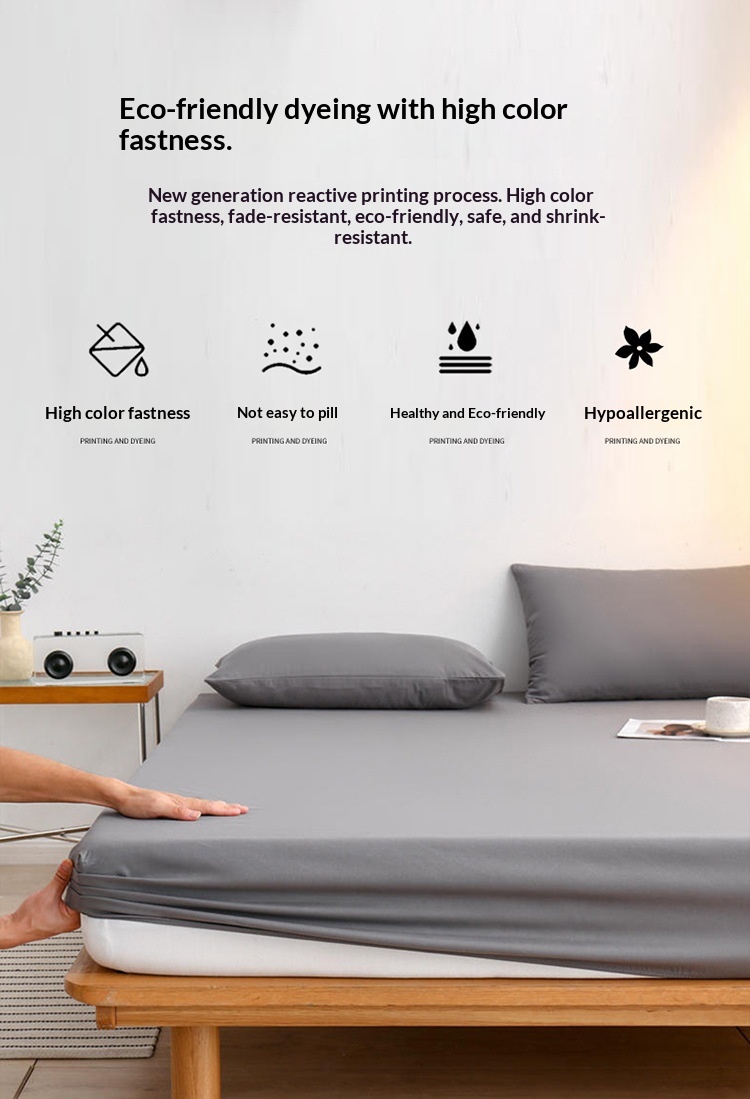 Cross-border Brushed Fabric Fitted Sheet, Single-piece Bed Cover, Non-slip Mattress Protector, Solid Color_voghion.com