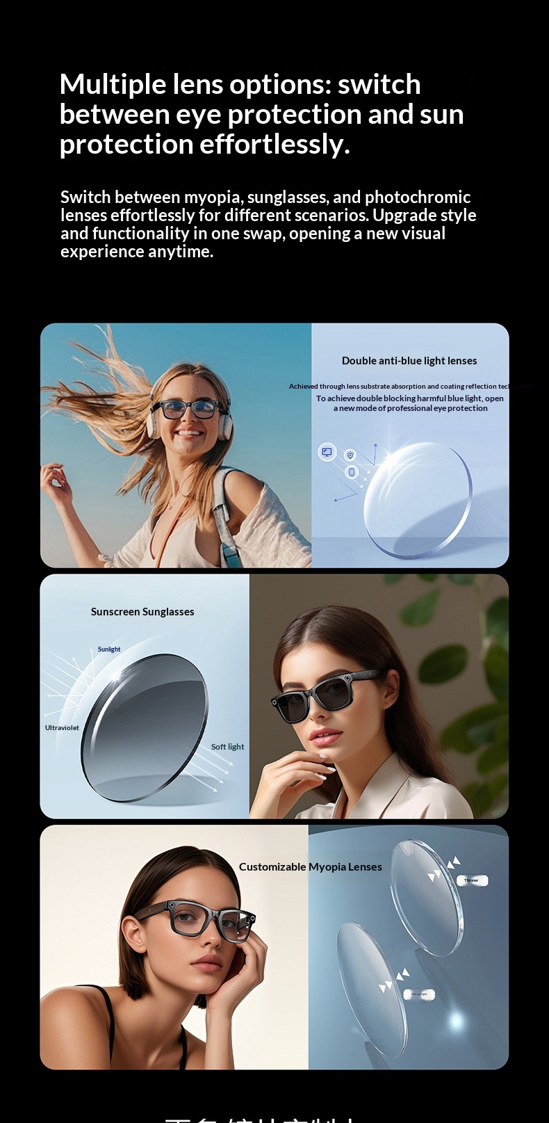 New Cross-border Camera Glasses With AI Intelligent Large Model Object Recognition, Voice Assistant, Bluetooth, Phone_voghion.com