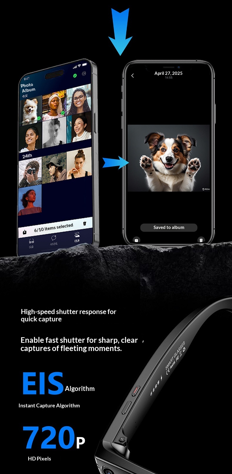 New Cross-border Camera Glasses With AI Intelligent Large Model Object Recognition, Voice Assistant, Bluetooth, Phone_voghion.com