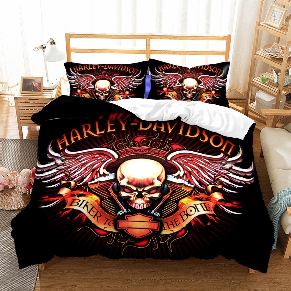 cross-border Kit American Harley Motorcycle Digital Print Three-piece Bedding Set_voghion.com