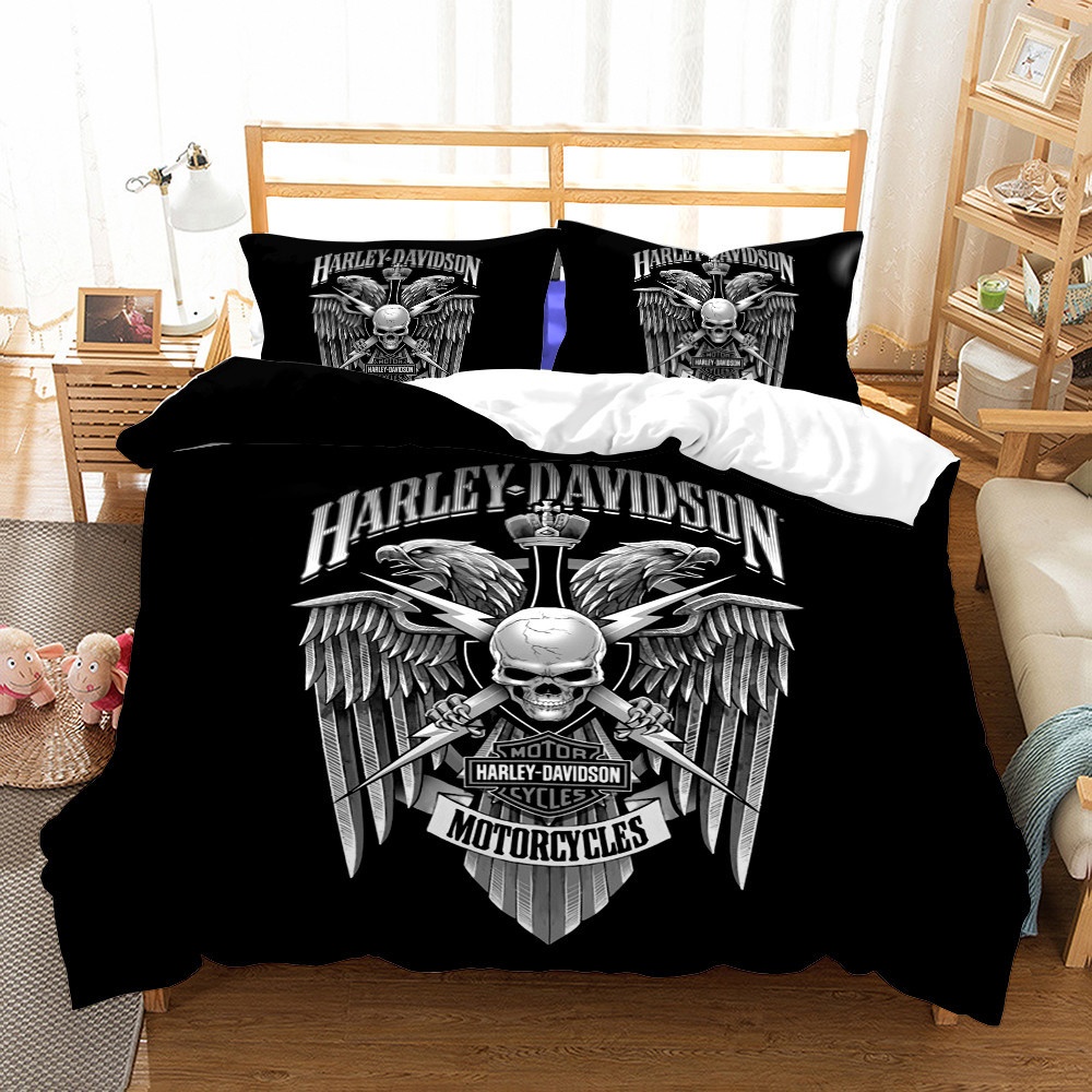 cross-border Kit American Harley Motorcycle Digital Print Three-piece Bedding Set_voghion.com