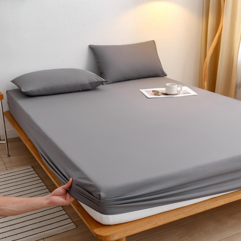 Cross-border Brushed Fabric Fitted Sheet, Single-piece Bed Cover, Non-slip Mattress Protector, Solid Color_voghion.com
