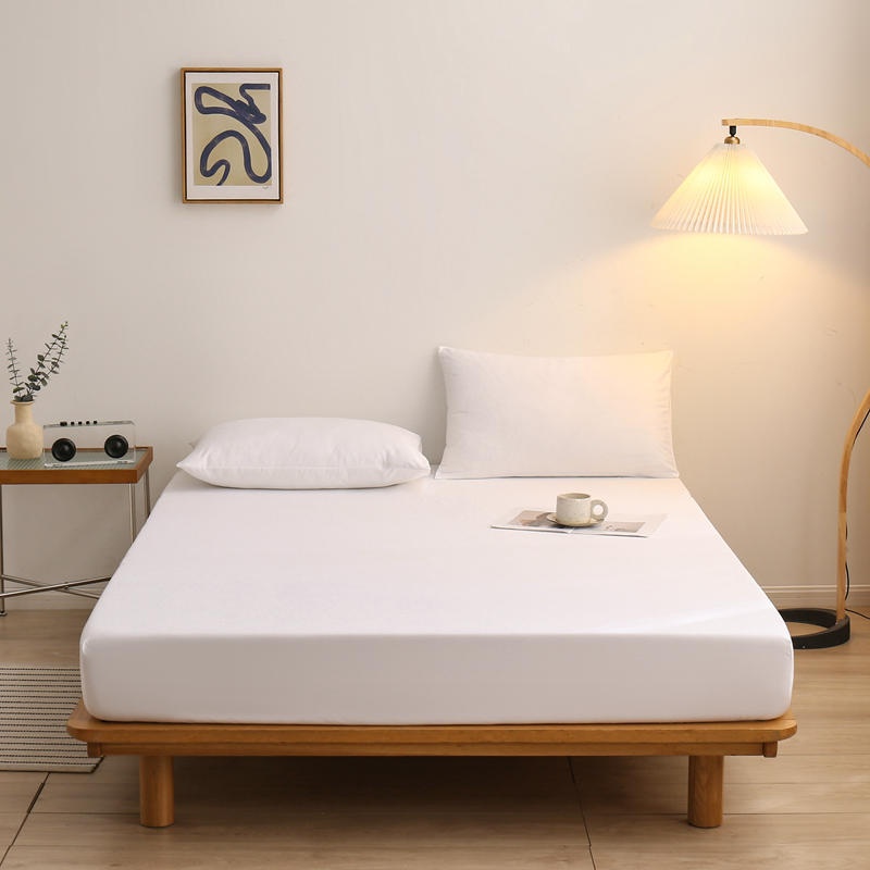 Cross-border Brushed Fabric Fitted Sheet, Single-piece Bed Cover, Non-slip Mattress Protector, Solid Color_voghion.com