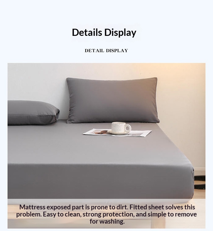 Cross-border Brushed Fabric Fitted Sheet, Single-piece Bed Cover, Non-slip Mattress Protector, Solid Color_voghion.com