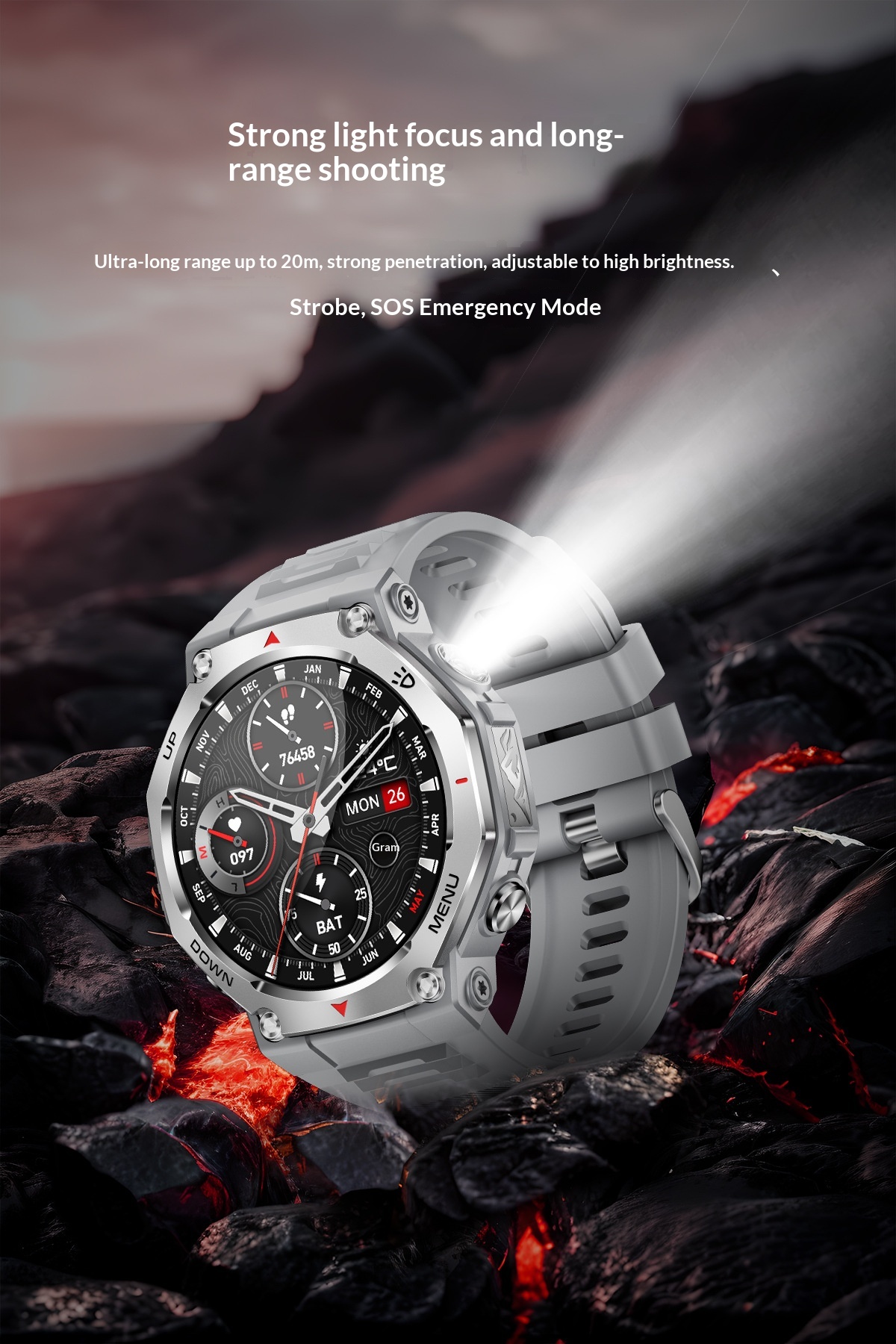 KT85 Smart New 2025 Bluetooth Call Flashlight Heart Rate Blood Oxygen Meter Step Multi-Function Outdoor Watch_voghion.com