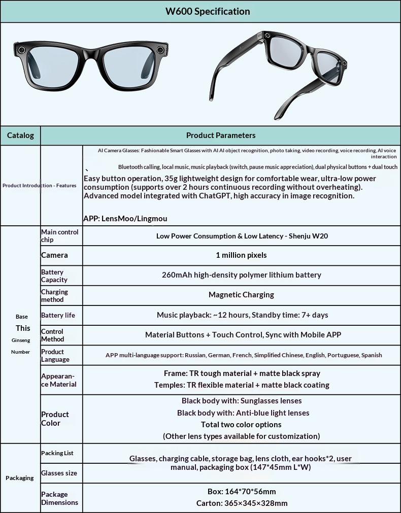 New Cross-border Camera Glasses With AI Intelligent Large Model Object Recognition, Voice Assistant, Bluetooth, Phone_voghion.com