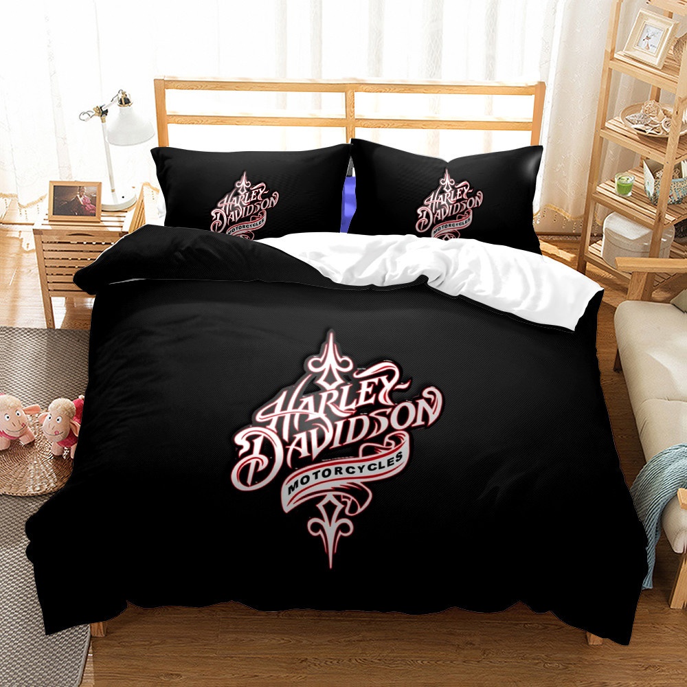 cross-border Kit American Harley Motorcycle Digital Print Three-piece Bedding Set_voghion.com