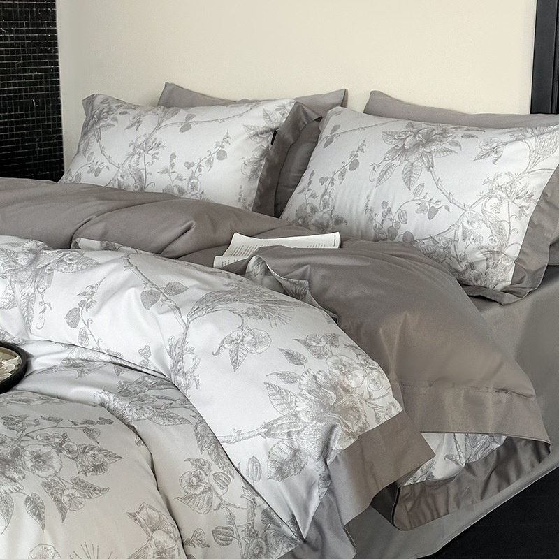 Rustic Style 100-count Long-staple Four-piece Set With American Floral Digital Print, All-cotton Pure Cotton Duvet Cover_voghion.com