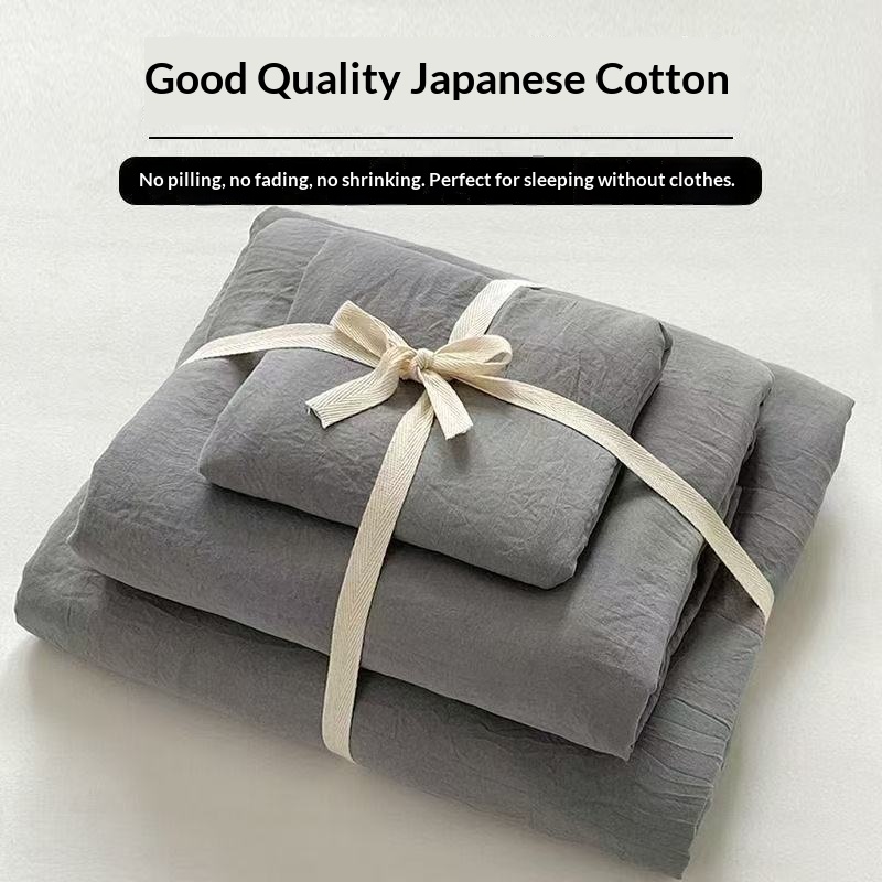 INS Bedding Of Four Simple Solid Color Wahed Cotton Duvet Cover Bed Sheet Student Dormitory Three-Piece Set Gift_voghion.com