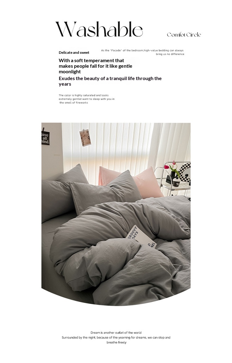 Washed Cotton Duvet Cover Set Simple Solid Colour Bedding_voghion.com