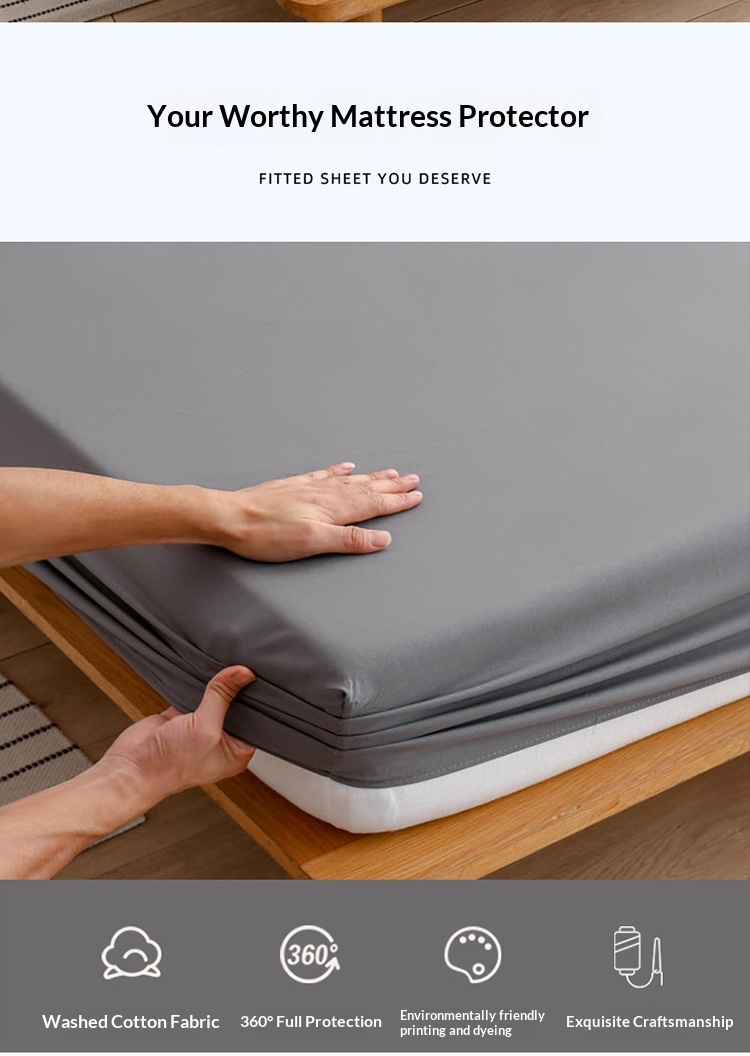 Cross-border Brushed Fabric Fitted Sheet, Single-piece Bed Cover, Non-slip Mattress Protector, Solid Color_voghion.com