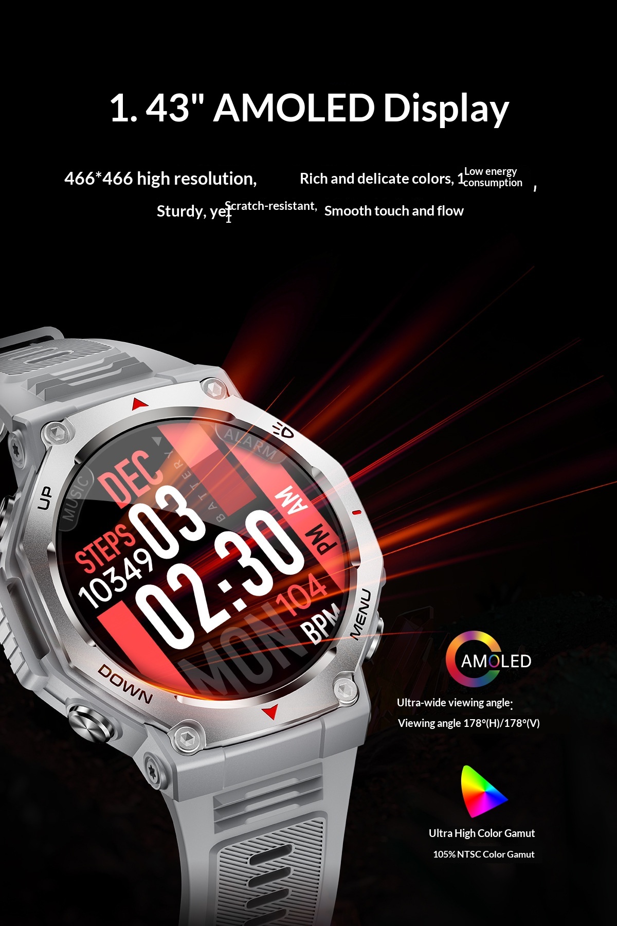 KT85 Smart New 2025 Bluetooth Call Flashlight Heart Rate Blood Oxygen Meter Step Multi-Function Outdoor Watch_voghion.com