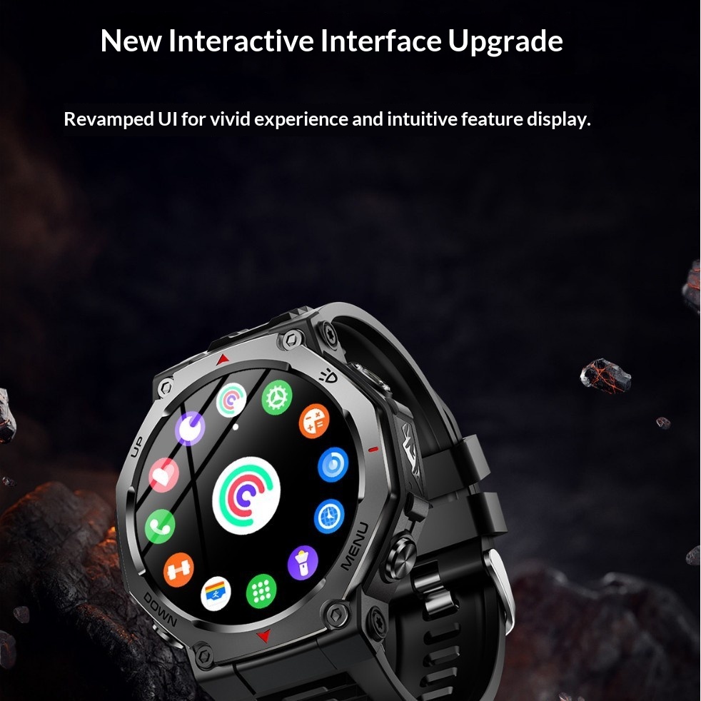 KT85 Smart New 2025 Bluetooth Call Flashlight Heart Rate Blood Oxygen Meter Step Multi-Function Outdoor Watch_voghion.com