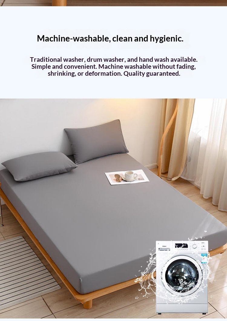 Cross-border Brushed Fabric Fitted Sheet, Single-piece Bed Cover, Non-slip Mattress Protector, Solid Color_voghion.com