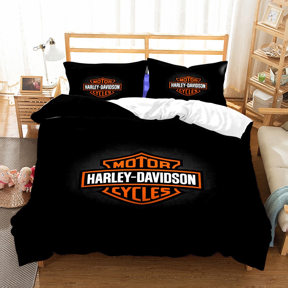 cross-border Kit American Harley Motorcycle Digital Print Three-piece Bedding Set_voghion.com