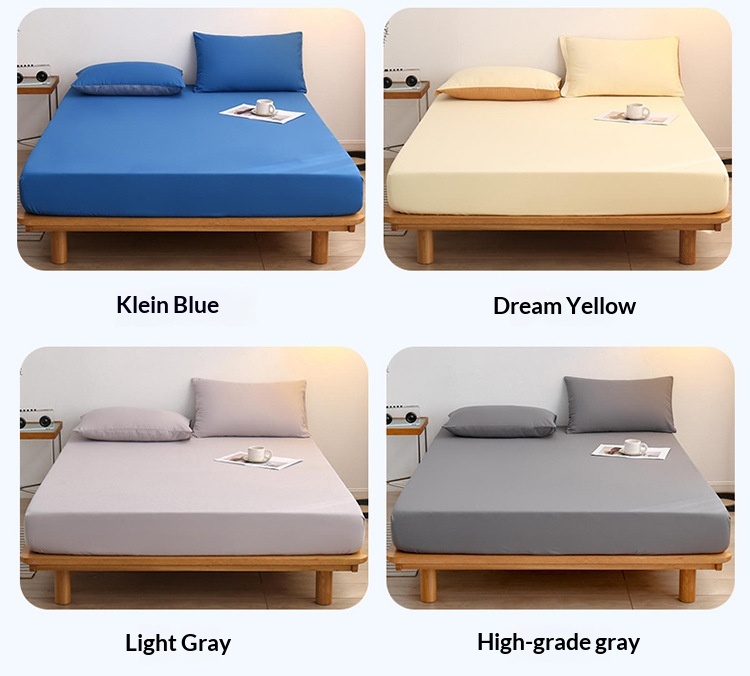 Cross-border Brushed Fabric Fitted Sheet, Single-piece Bed Cover, Non-slip Mattress Protector, Solid Color_voghion.com
