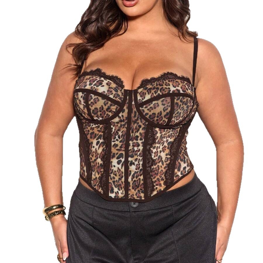 Cross-Border New Plus Corset Top Sexy Leopard Dot Pattern Outer Wear Large Size Cinch Fishbone Bra_voghion.com