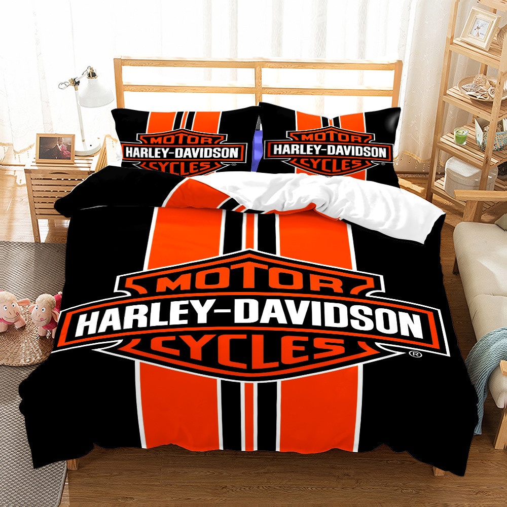 cross-border Kit American Harley Motorcycle Digital Print Three-piece Bedding Set_voghion.com
