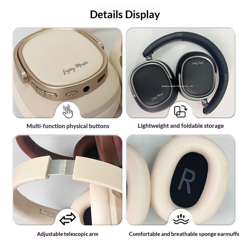 Retro New Active Noise Cancelling Wireless Over-Ear Bluetooth Headphones With Deep Bass Full Coverage Headset_voghion.com