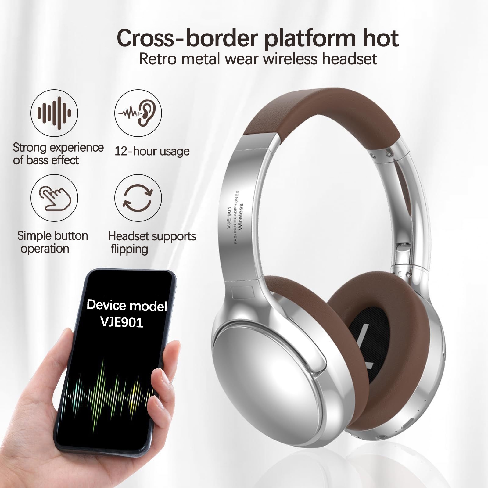 Cuffie sportive telescopiche in metallo stile retrò Cross-Border VJE901 wireless Bluetooth, produttore di origine_voghion.com