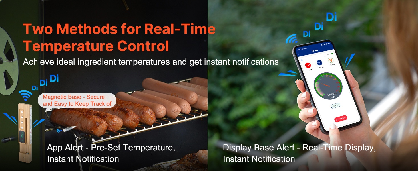 Termometro da cucina per barbecue, nuovo, wireless Bluetooth, IP68, impermeabile, resistente alle alte temperature, per grigliare carne, in ceramica._voghion.com