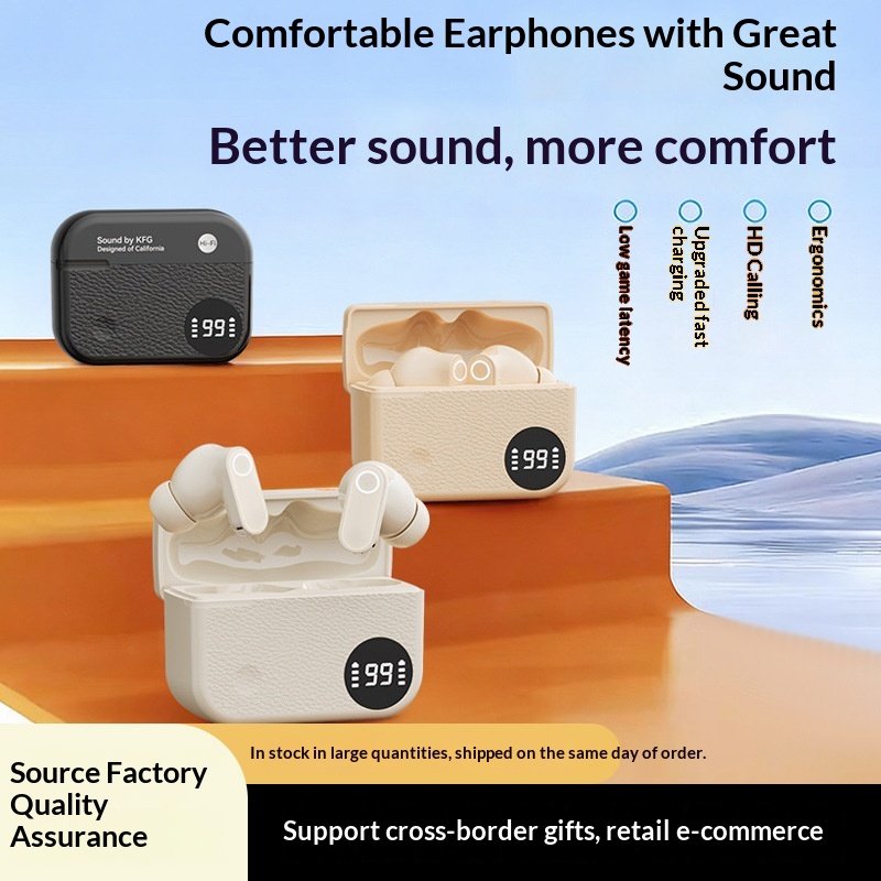 Retro Camera-style Wireless Bluetooth Earphones, Semi-in-ear Design, Short Handle, Digital Display, Suitable For Sports_voghion.com