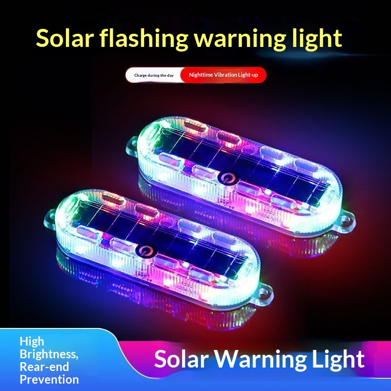Solar LED Warning Tail Red Blue For Motorcycle Bicycle Car Anti-Collision No Wiring Flashing Light_voghion.com