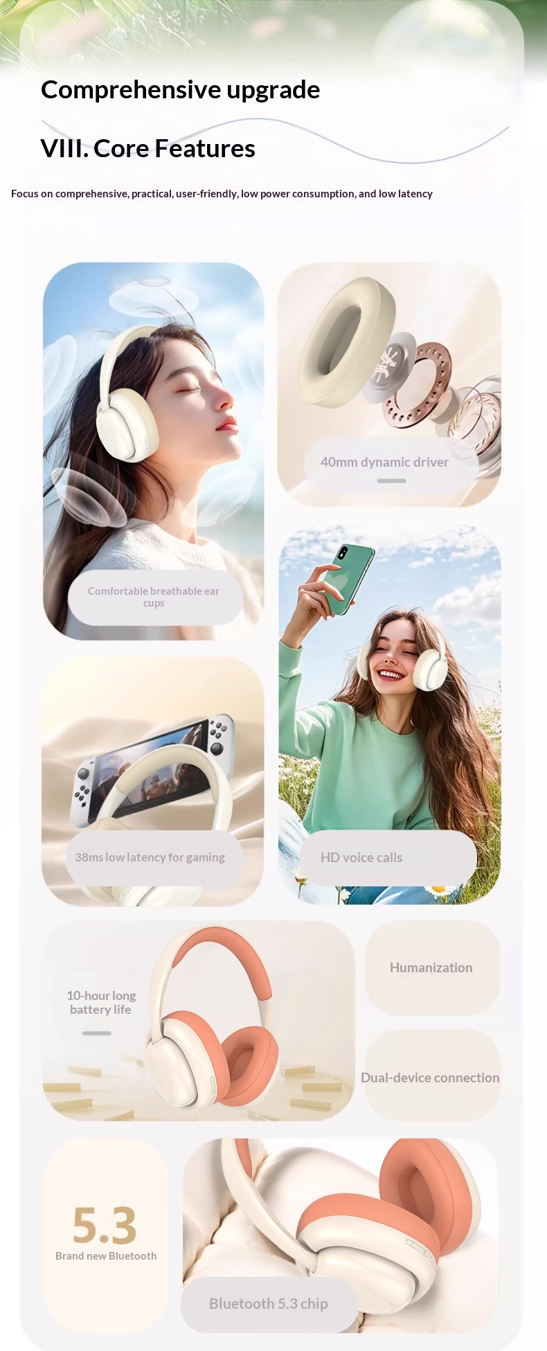 Customized Cross-border Private Model P7236 Wireless Over-ear Bluetooth Headphones With Full-coverage Earcups, Stereo_voghion.com