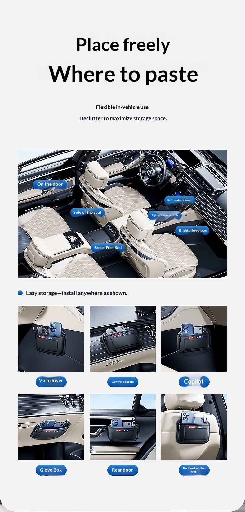 Multifunctionele opbergtas voor voor- en achterstoelen, hangende organizer, sterke zelfklevende achterkant voor in de auto_voghion.com